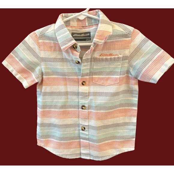 Eddie Bauer Kids 2T Striped Summer Shirt Pastel Coastal Retro Baby Boy Classic - Picture 1 of 5